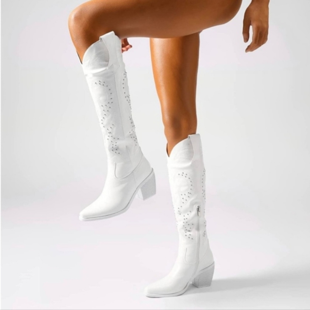 WETKISS Emroidered Knee High Cowgirl Boots